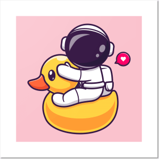 Cute Astronaut Riding Duck Balloon Cartoon Posters and Art